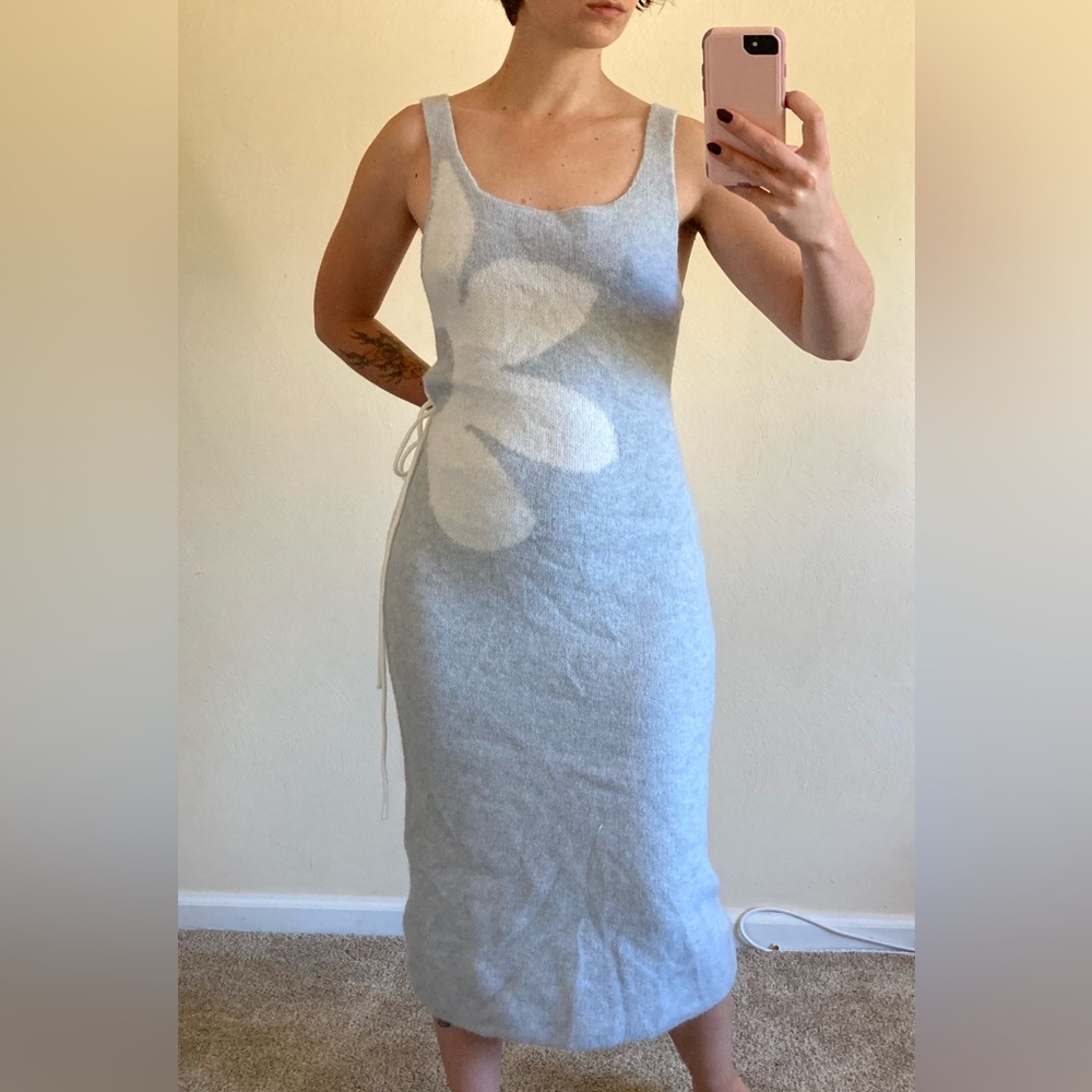 Blue floral knit midi dress, sz large